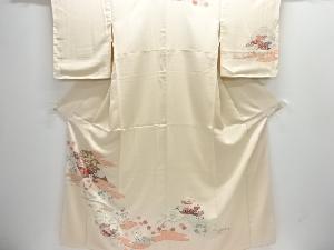 遠山に貝桶・草花模様訪問着